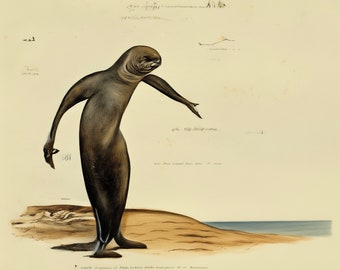 Galápagos Islands fisherfolk human evolution descendants - Vonnegut AI audubon science scientific vintage illustration style 8x10 inch print