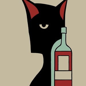 Begemot and the bottle, master and margarita behemoth cat - AI vintage vodka advertisement minimalist style 8x10 inch art print
