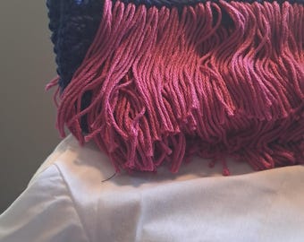 Fuchsia and Navy Mini Fringe Bag