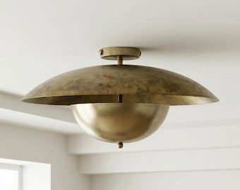 Modern Brass Ceiling Light, Large Flush Mount Light, Sculptural Dome Ceiling Fixture, Mid Century Ceiling Light, Dining Room Lighting