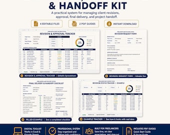 Project Management Template | Client Revision Tracker, Approval & Handoff Kit for Freelancers, Creative Business Designers  Client Workflow