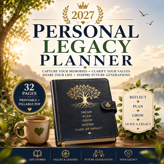 2027 Legacy Planner Printable | Life Reflection Workbook | Memories, Values & Family Legacy Journal