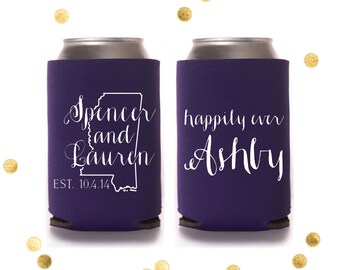 Custom Can Cooler Engagement Party Huggie Coolie Here/'s To Many Years /& Cold Beers Shower Gift Personalized Wedding Favor Party