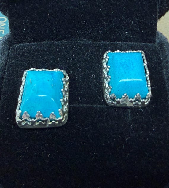 Natural Turquoise Stud Earrings, Hand Cut Turquoise & Fine Silver, One of a Kind Artisan Jewelry