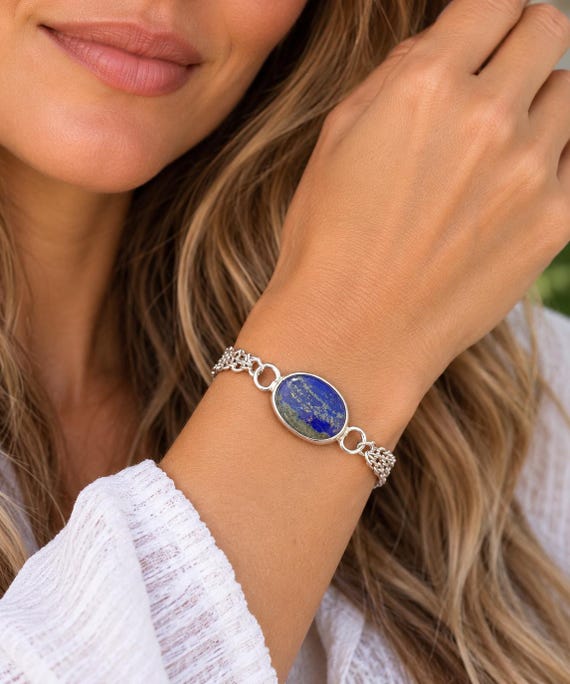Handmade Lapis Lazuli Sterling Silver Bracelet | One-of-a-Kind Statement Jewelry