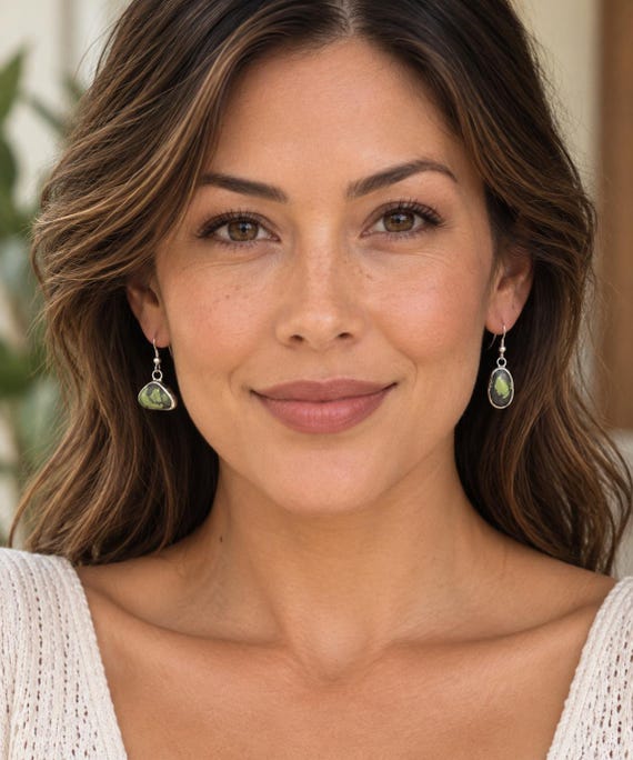Handmade Sterling Silver Variscite Earrings – Organic Green Stone Dangle Jewelry
