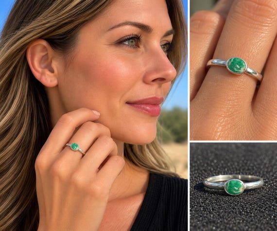 Natural Utah Variscite Ring, Sterling Silver, Petite Green Gemstone Ring, Handmade One of a Kind Jewelry