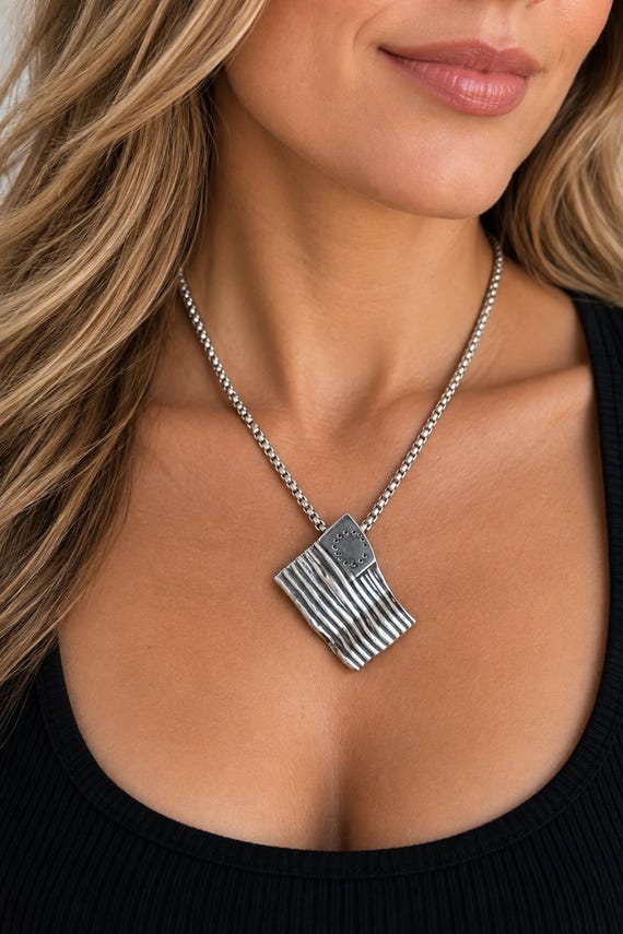 Sterling Silver American Flag Pendants – Handmade .925 Silver