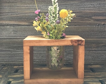 Wooden Mason Jar Vase - Rustic Decor - Wedding Centerpiece -