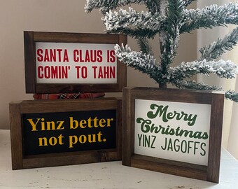 Pittsburghese Wooden Christmas Sign - Yinz - Jagoffs - Tahn