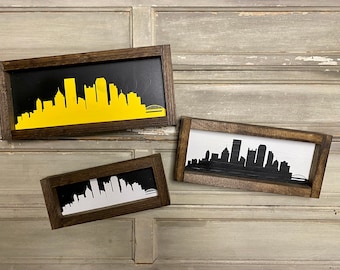 Pittsburgh Skyline Wooden Sign - Wedding gift - Gifts for him - Gifts for her - Yinzer - Wood Sign