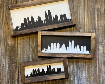 Philadelphia Skyline Wooden Sign - Man Cave - Wedding gift - Philly Philly