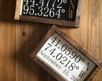 Coordinates Sign - Wooden - Longitude Latitude - Wood Sign