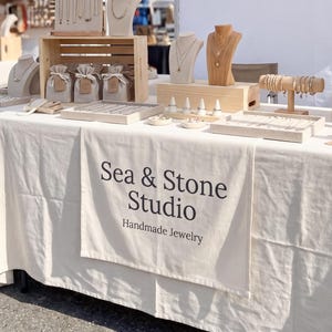 Custom Table Runner with Logo, Cotton Linen Vendor Booth Banner for Craft Fairs and Markets, Premium Quality Print