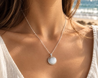 925 Sterling Silver Shell Pendant Necklace, Coastal Beach Jewelry, Minimalist Summer Gift