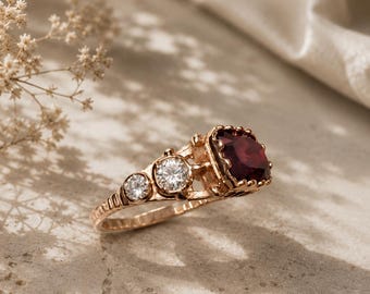 Handmade Sterling Silver Garnet Ring, Vintage Inspired Statement Jewelry