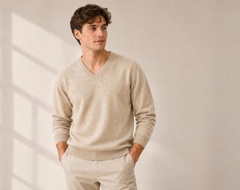 Men's Cashmere V-Neck Sweater,  Knit Pullover, Made in Nepal, Gift for Him