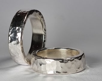 Chunky hammered silver ring recycled sterling 925 solid silver heavy ring