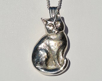 Cat Necklace kitty pendant pussycat sterling silver handmade