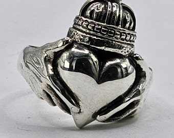 Sterling silver claddagh ring heart large ring chunky ring large heart ring