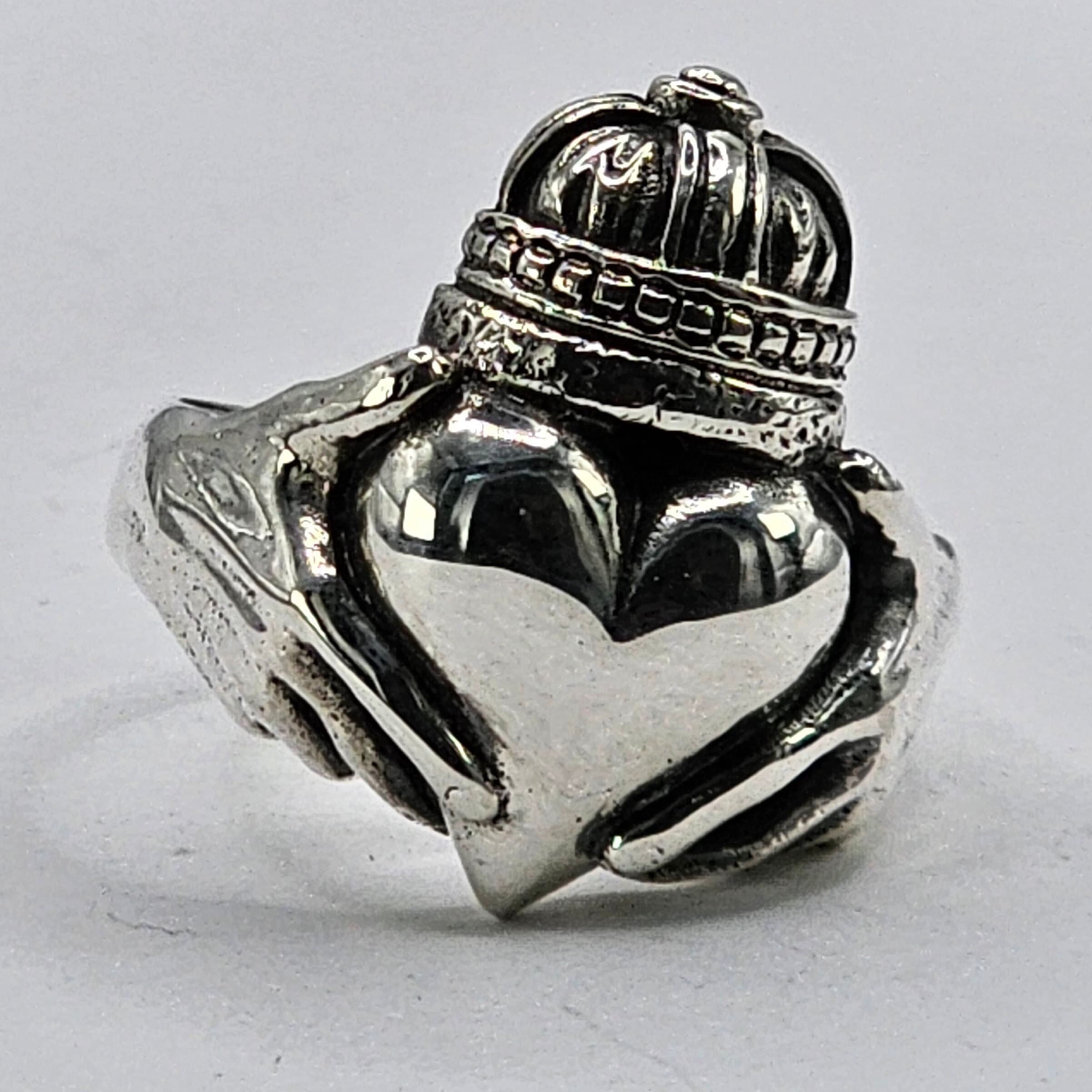 Sterling Silver Claddagh Ring Heart Large Ring Chunky Ring Large Heart Ring Etsy