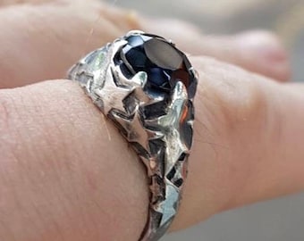 Anello stella d'argento, rubino, nero, ametista insolito anello di fidanzamento anello zingaro