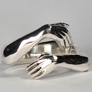 Bague câlin en argent sterling fait main bague d'amitié amour bague mains bague câlin cadeau fête des mères cadeau petite amie cadeau petit ami