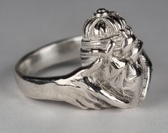 Sterling silver small claddagh ring anatomical heart  ring chunky ring heart anatomically correct heart ring personalised recycled silver