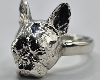 Bague bouledogue français, bague chien, argent sterling fait main