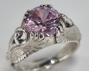 Bague de fiançailles inhabituelle flamant rose en argent avec zircons cubiques