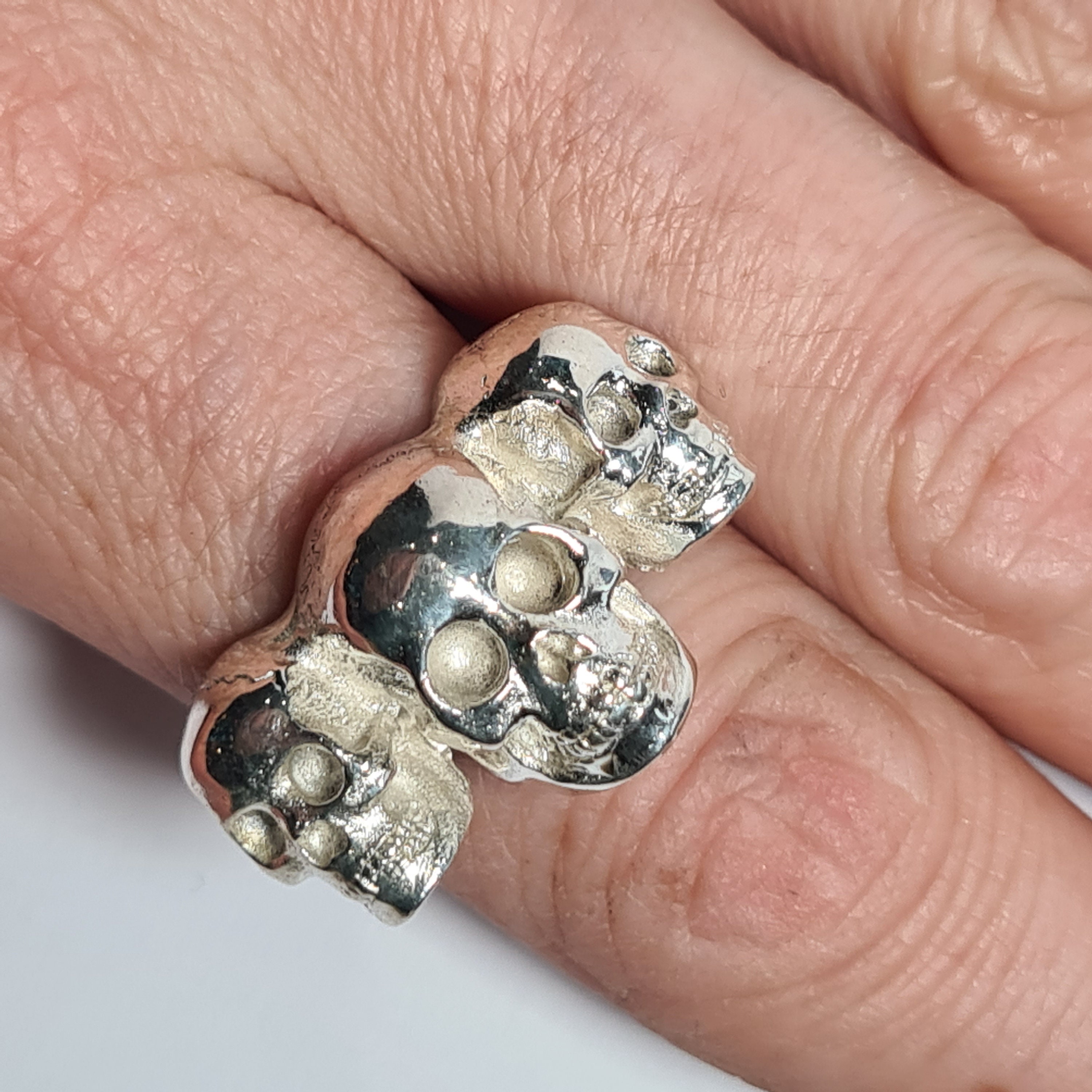 Triple Skull Ring, Sterling Silver, Handmade Skulls Ring