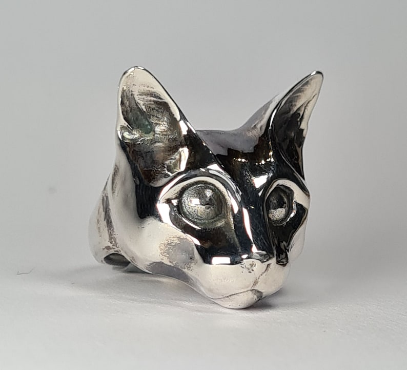 Cat ring sterling silver handmade Russian Blue Cat Silver Oxidised