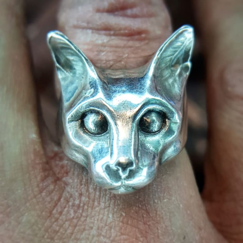 Cat ring sterling silver handmade Russian Blue Cat image 2