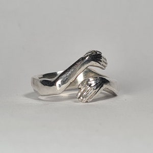 Small Hug ring sterling silver handmade friendship ring love ring hands ring cuddle ring mothers day gift girlfriend gift boyfriend gift image 2