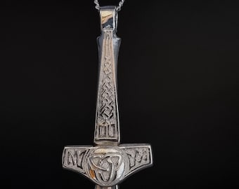Thor hammer silver pendant necklace handmade
