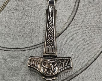Thor hammer silver pendant necklace handmade