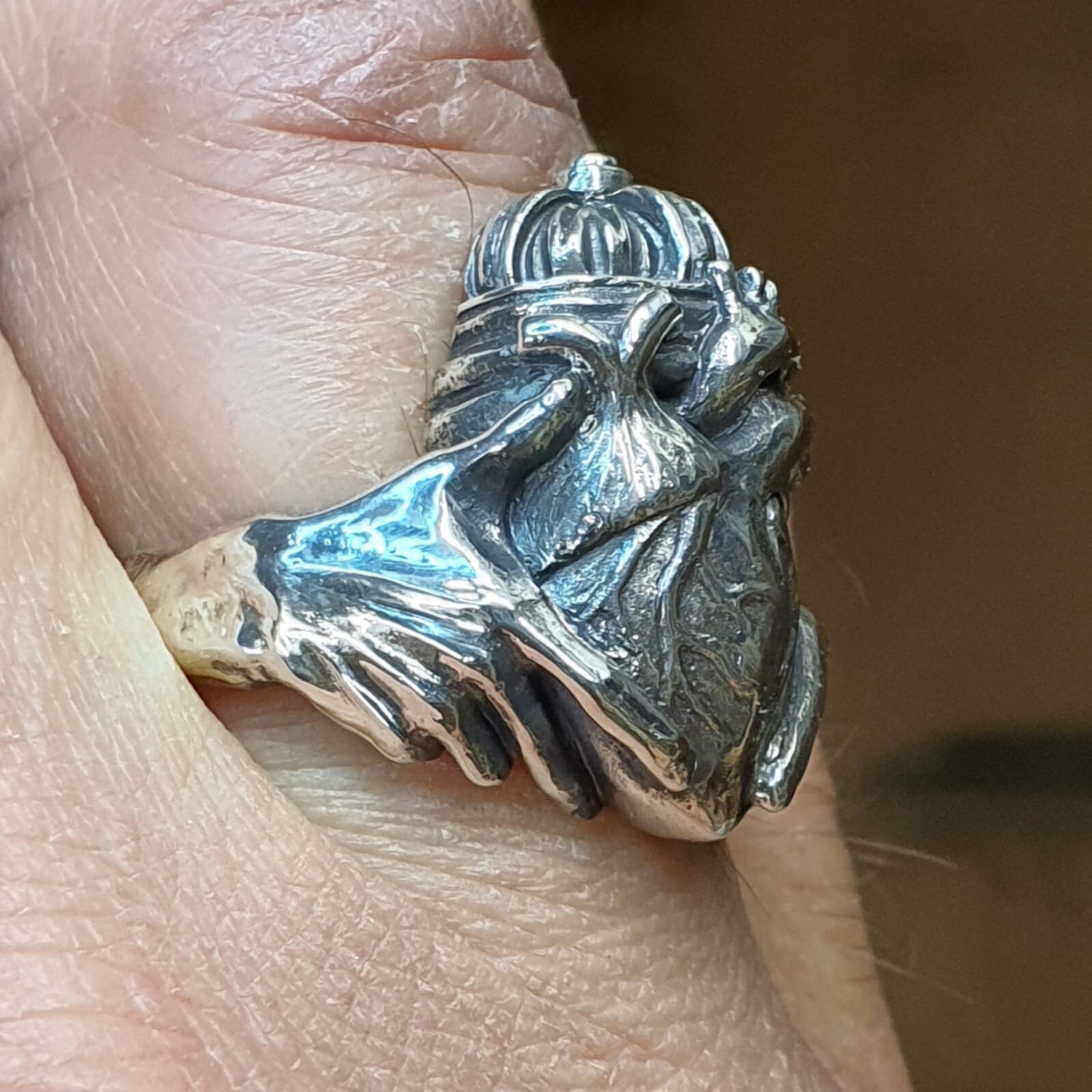 Sterling Silver Claddagh Ring Anatomical Heart Large Ring Chunky Ring Large Heart Ring