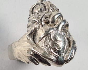 Sterling silver claddagh ring anatomical heart large ring chunky ring large heart ring