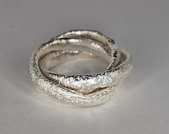 Bague de mariage russe forgée en argent massif 3 couches trio triple trinité