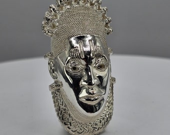 Grand pendentif masque Bénin fait main à Londres Collier épais épais en argent recyclé 925 Masque africain