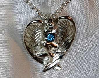 Angel necklace pendant handmade sapphire ruby silver