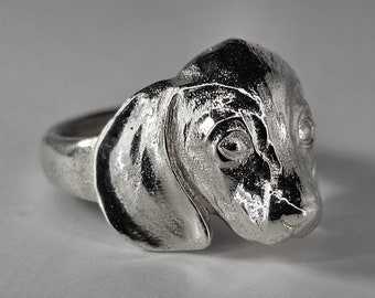 Bague chiot teckel, bague chien, argent sterling fait main