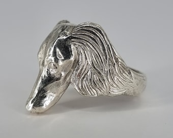 Bague Saluki, bague chien, argent sterling, argent recyclé fait main