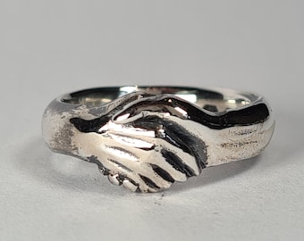 Sterling Silver Handshake Ring: Holding Hands Thank You Gift