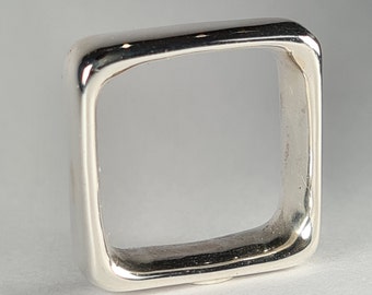 Chunky square ring, recycled sterling silver, handmade in London, unusual