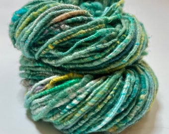 Handspun Yarn, Art Yarn, Corespun, Textured, Silk, Wool, Single Ply, Bulky, Oceanside