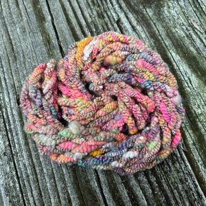 Handspun Yarn, Art Yarn, Bulky, Wool, Corespun, Coil Ply, 3 ply, Chunky, Textured, Jewel Tones, Sparkle, Sparkly Pastel