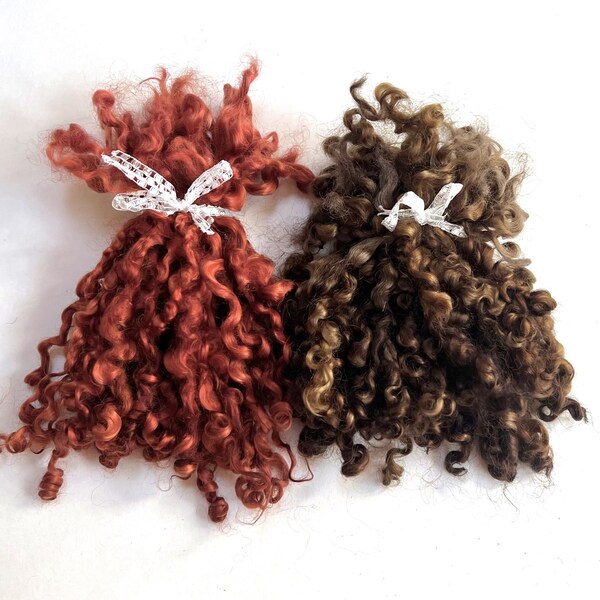 Wensleydale Locks, Dyed, Copper, Brown, Blonde, Yellow, Curly, Varied amounts, Doll Hair, Reroot, Tailspinning,  Spin, Felt, Fleece