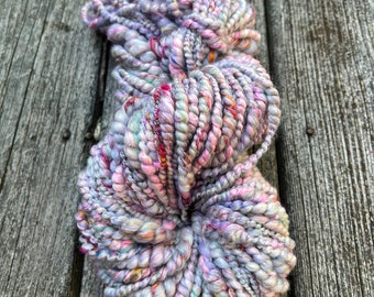 Handspun Yarn, Art Yarn, Bulky, Thick and Thin, 2 Ply, Spiral Ply, Beehives, Coil Ply, Textured, Merino, Wool, Cotton Candy