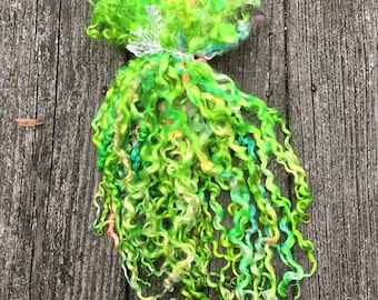 Teeswater Locks, Extra Long, Dyed, Tailspinning, 1 ounce, Doll Hair, Rehair, Spin, Felt, Fleece, Glowing Greens